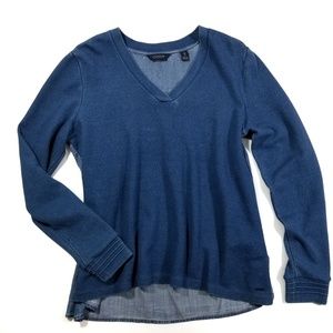 Scotch & Soda Blue Denim V-Neck Mixed Media Top